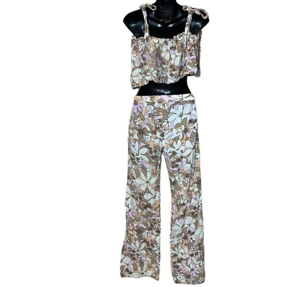 For love and lemons renata floral crop top and high waist pants set 70s retro - Picture 6 of 9